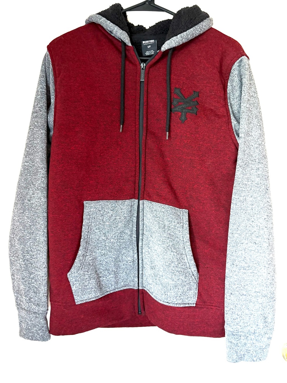 Zoo York Sherpa Lined Zip-Up Hoodie Burgundy & Grey - Small